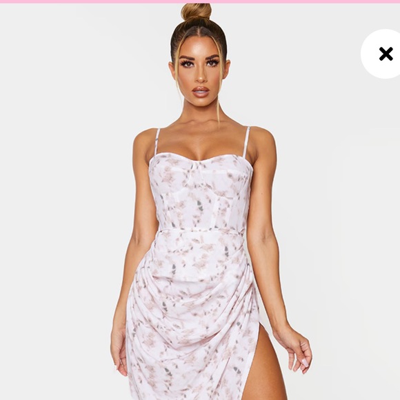 Light Pink Tie Dye Print Structured Corset Top & Ruched Side Midi Skirt SET - Picture 10 of 12